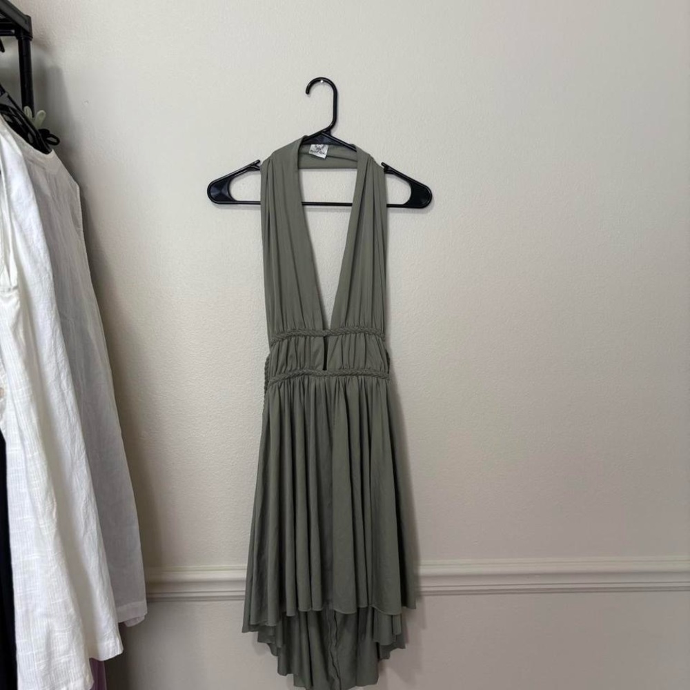 Deep V Halter Olive Green Women's Dress